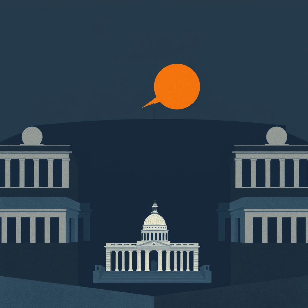 Abstract editorial illustration accompanying: US-Russia Relations in 2026: Treaty Sunset Meets Renewed High-Level Dialogue