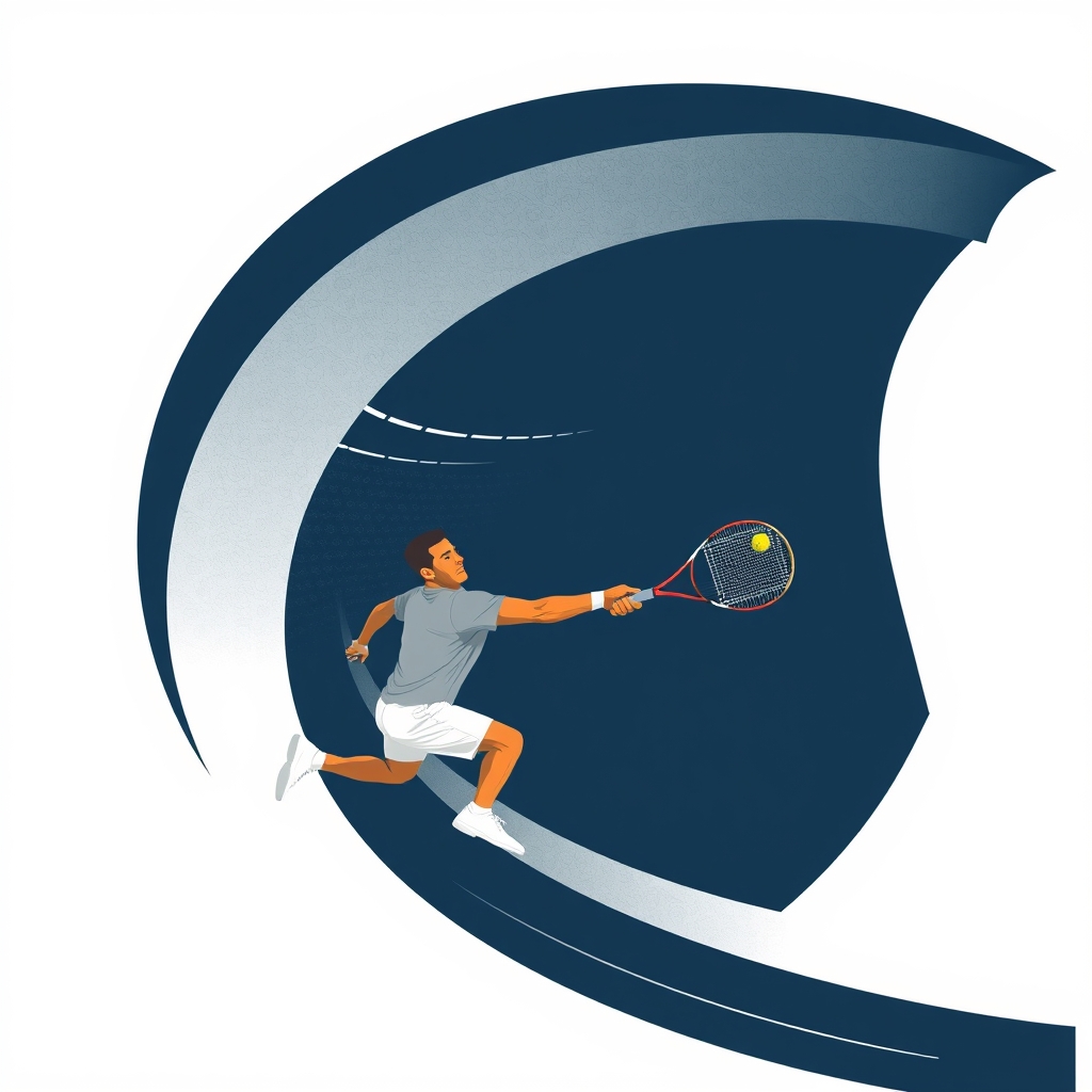 Abstract editorial illustration accompanying: Farm-Raised, Fly-Fishing and on Fire: Colton Smith Is America's Most Unlikely Tennis Star